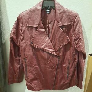 Dark Red Faux Leather Moto Jacket